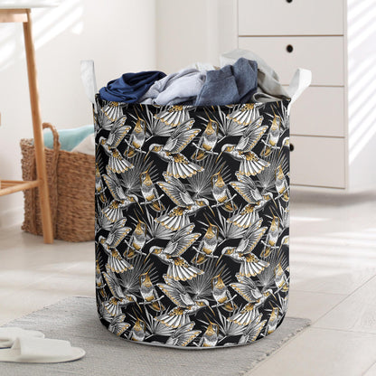 Hummingbird Gold Design Themed Print Laundry Basket