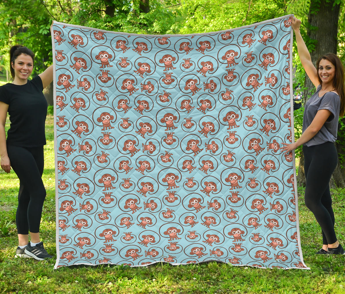 Monkey Cute Design Themed Print Quilt Bedspread