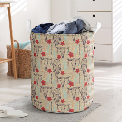 Native Buffalo Head Themed Design Print Laundry Basket