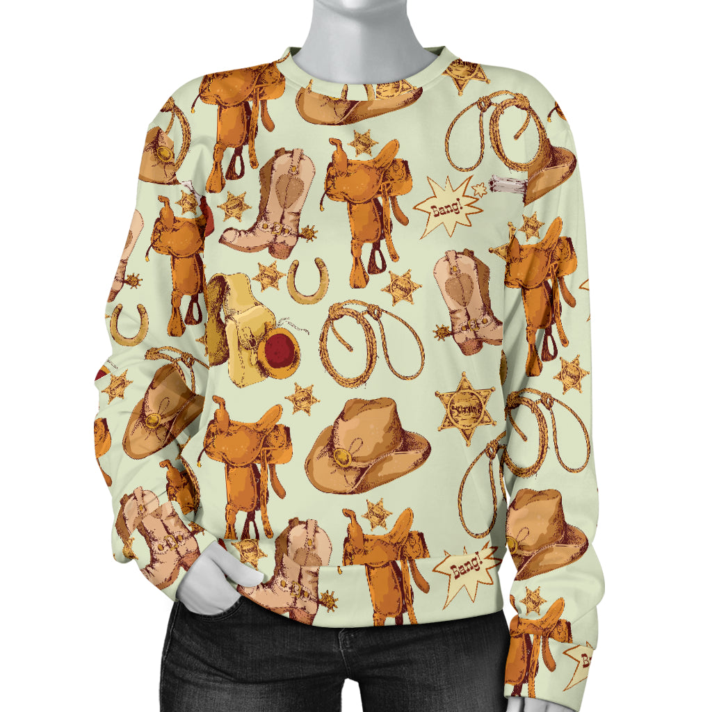 Western Cowboy Design Pattern Women Long Sleeve Sweatshirt