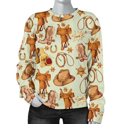 Western Cowboy Design Pattern Women Long Sleeve Sweatshirt