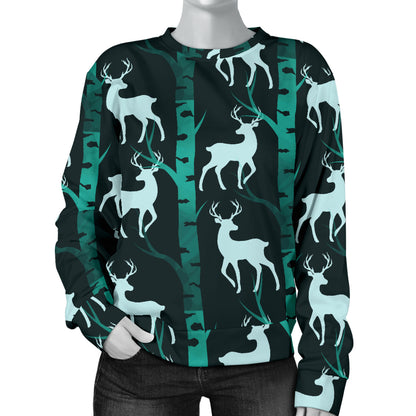 Deer Jungle Print Pattern Women Long Sleeve Sweatshirt