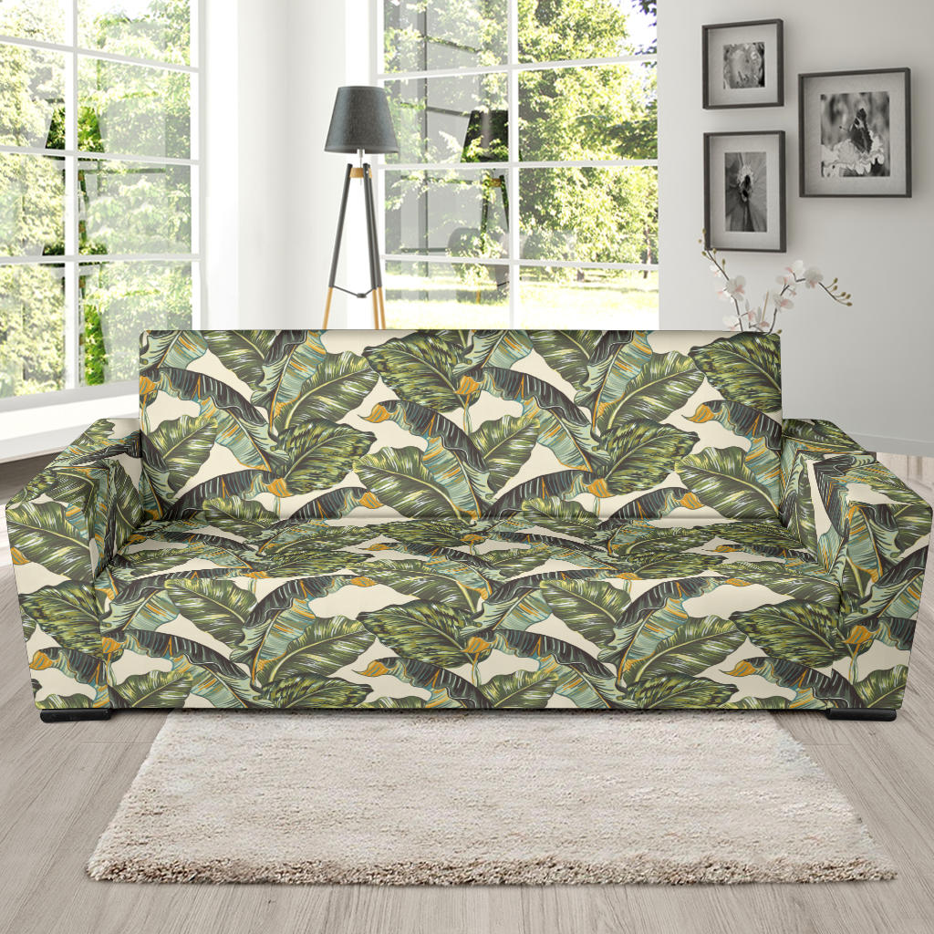 Banana Leaf Pattern Print Design 04 Sofa Slipcover