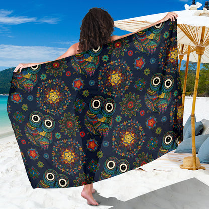 Owl Boho Style Pattern Print Design A04 Sarong Pareo Wrap
