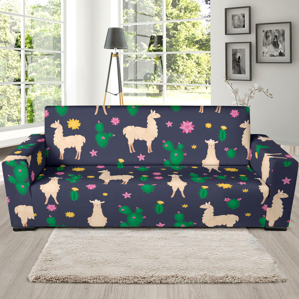 Llama Cactus Pattern Print Design 012 Sofa Slipcover