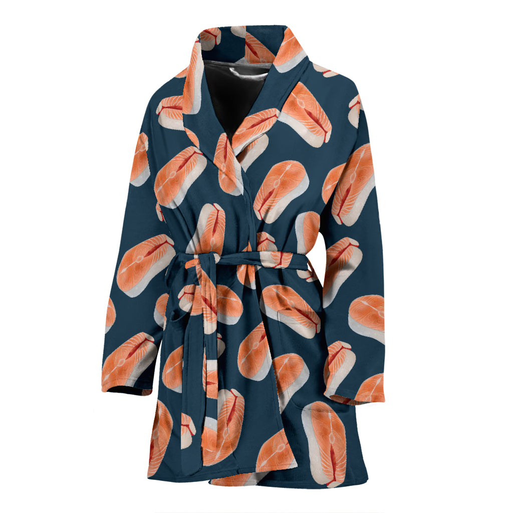 Salmon Steak Print Design LKS306 Women Bathrobe