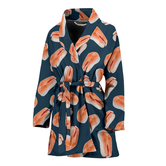 Salmon Steak Print Design LKS306 Women Bathrobe
