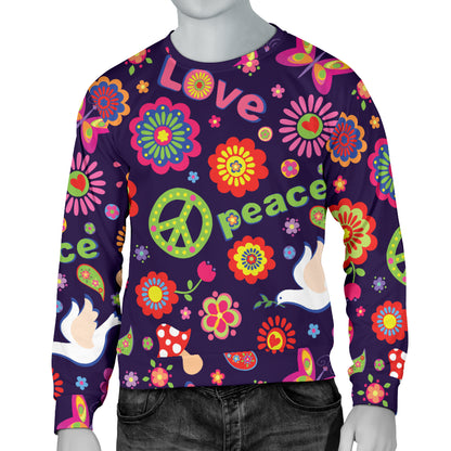 Flower Power Peace Design Print Men Long Sleeve Sweatshirt