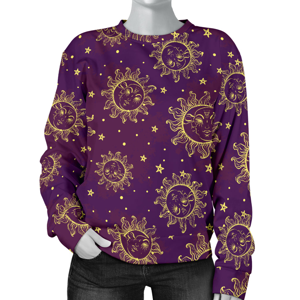 Sun Moon Star Design Themed Print Women Long Sleeve Sweatshirt