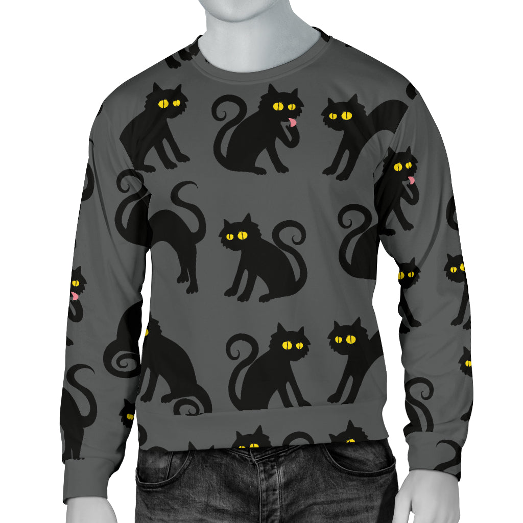 Black Cat Cute Print Pattern Men Long Sleeve Sweatshirt