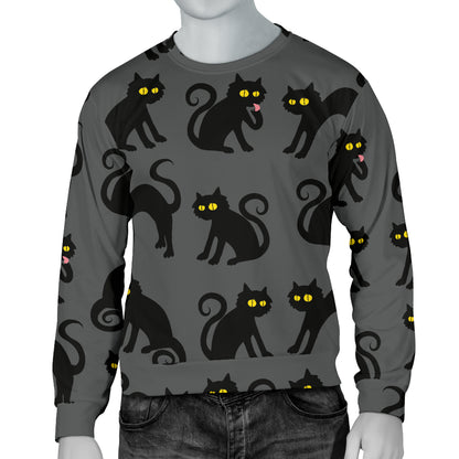Black Cat Cute Print Pattern Men Long Sleeve Sweatshirt