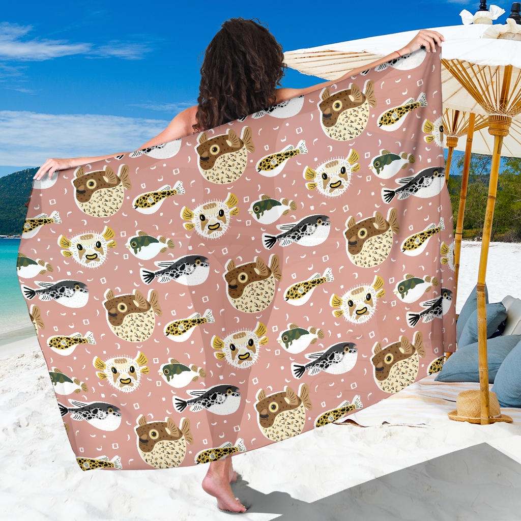 Fugu Cute Pattern Print Design 01 Sarong Pareo Wrap