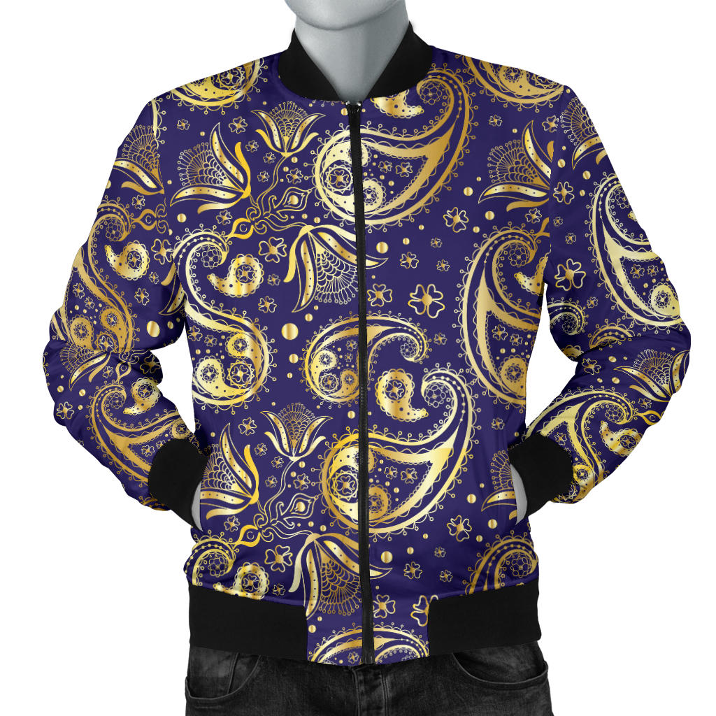 Paisley Blue Yellow Design Print Men Bomber Jacket