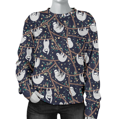 Sloth Happy Design Themed Print Women Long Sleeve Sweatshirt