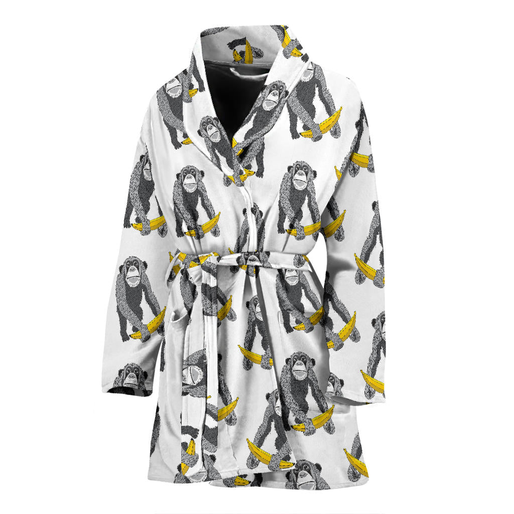 Chimpanzee Pattern Print Design 05 Women Bathrobe