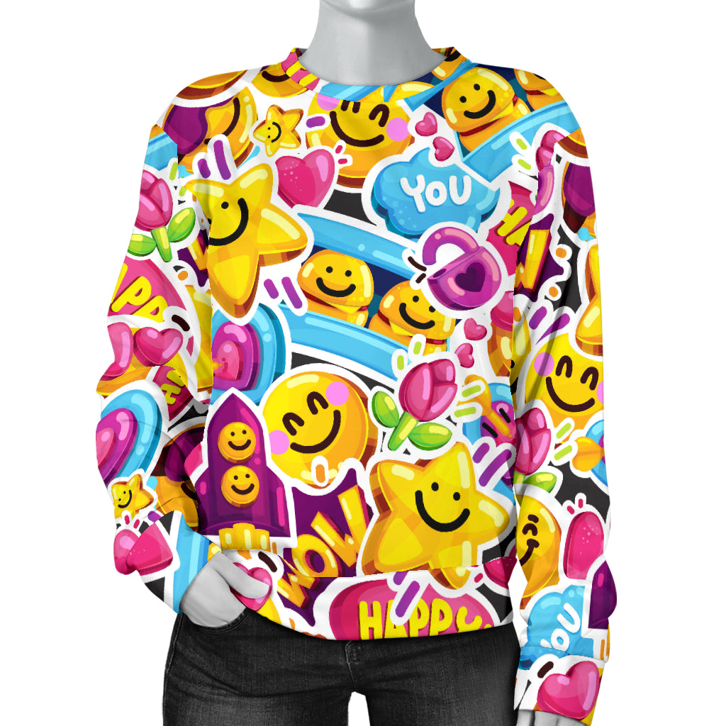 Emoji Sticker Print Pattern Women Long Sleeve Sweatshirt
