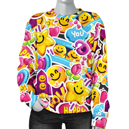 Emoji Sticker Print Pattern Women Long Sleeve Sweatshirt