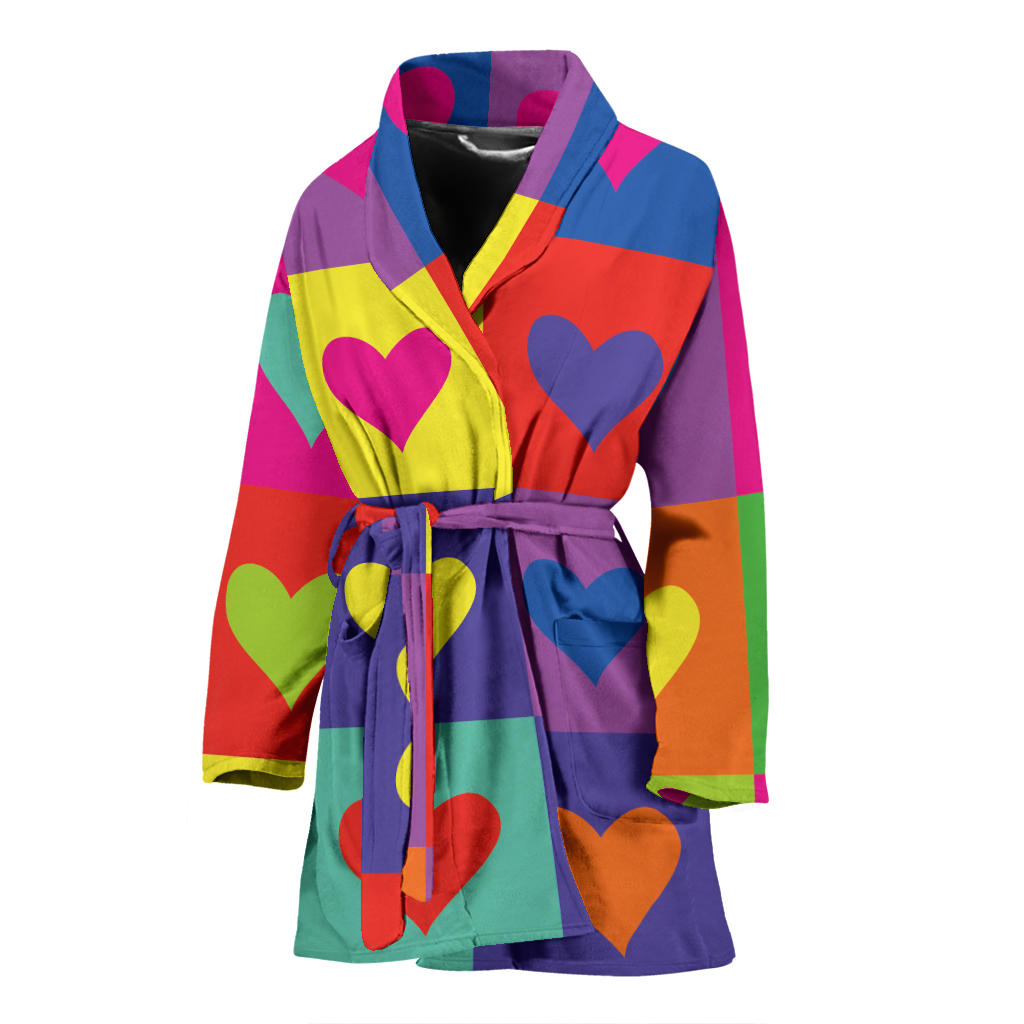 Pop Art Heart Pattern Print Design A01 Women Bathrobe