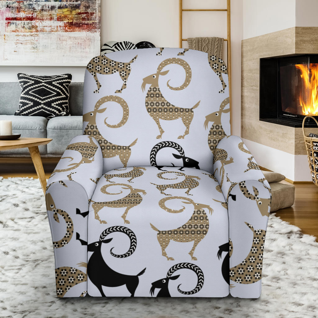 Goat Pattern Print Design 03 Recliner Slipcover with Pocket