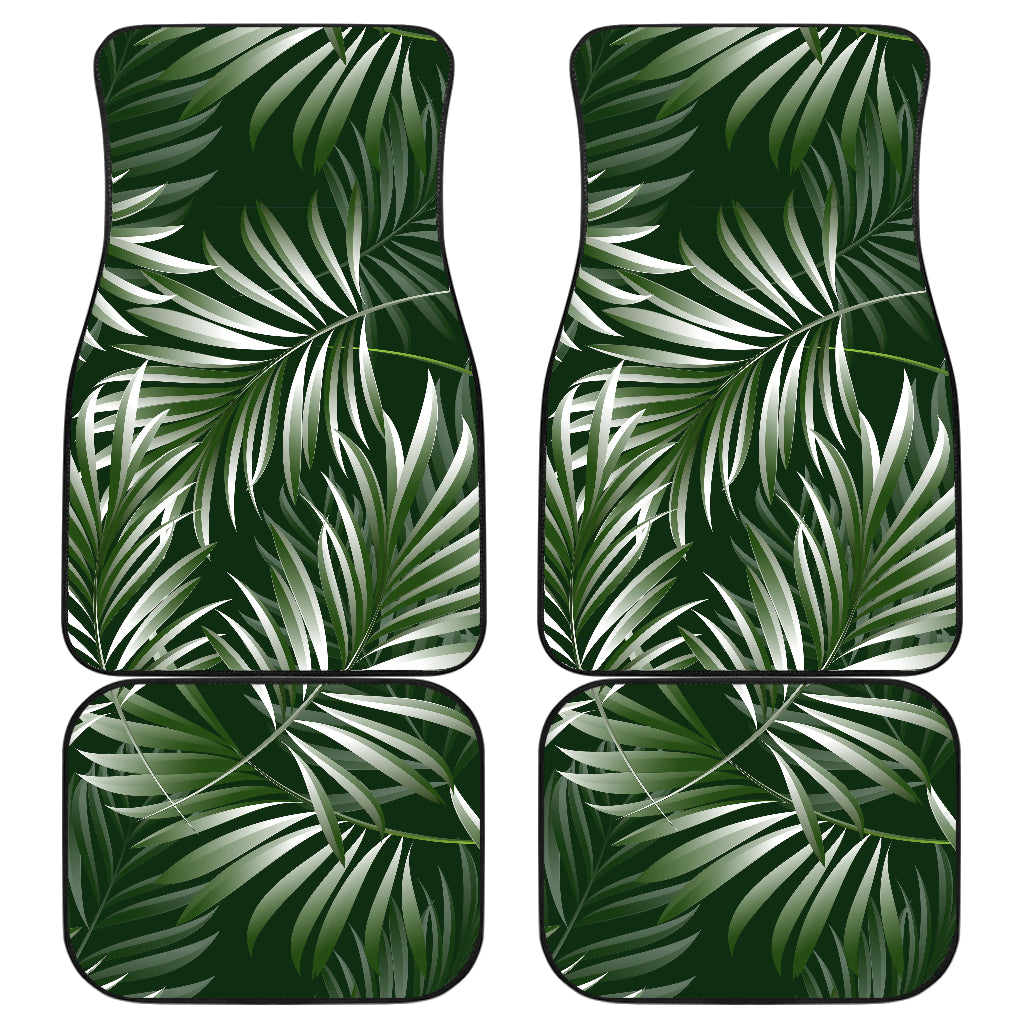 White Green Tropical Palm Leaves Car Floor Mats Front Back