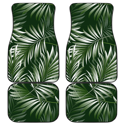 White Green Tropical Palm Leaves Car Floor Mats Front Back
