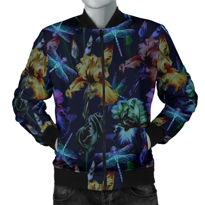 Dragonfly With Floral Print Pattern Men Bomber Jacket