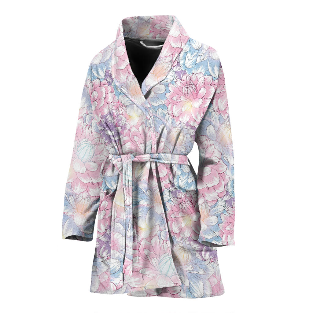 Dahlia Pattern Print Design 01 Women Bathrobe