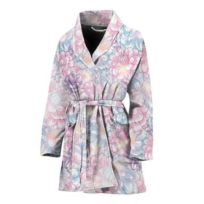 Dahlia Pattern Print Design 01 Women Bathrobe