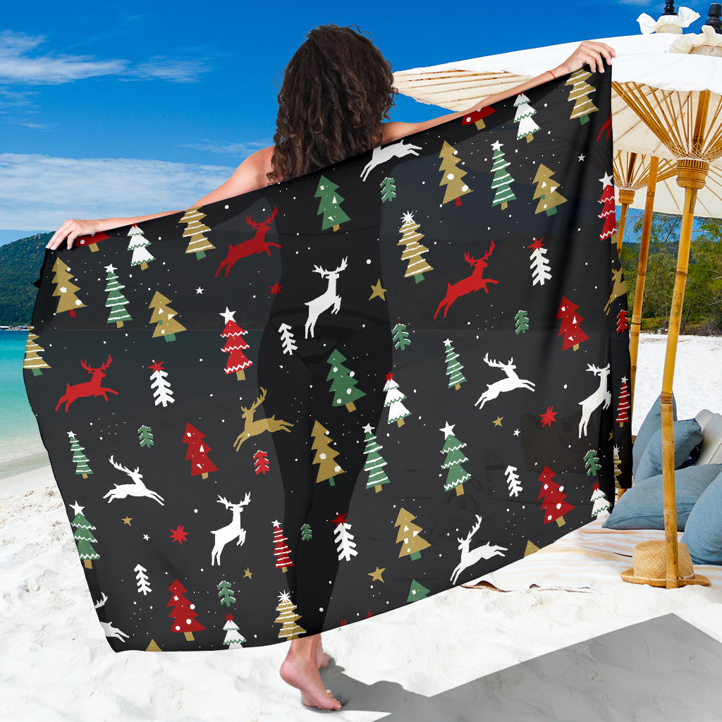 Christmas Tree Deer Style Pattern Print Design 03 Sarong Pareo Wrap