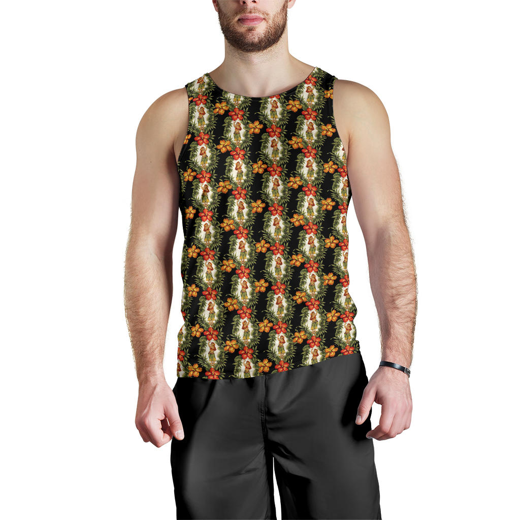 Hawaiian Flower Hula Hibiscus Print Men Tank Top