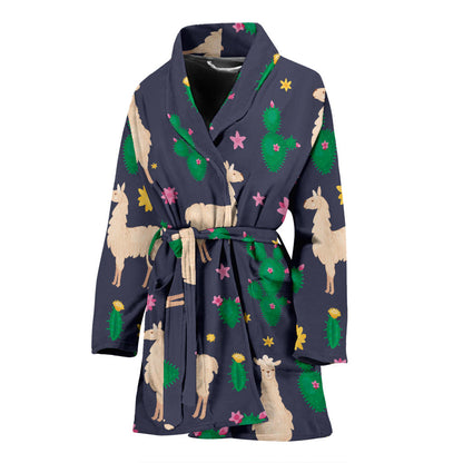 Llama Cactus Pattern Print Design 012 Women Bathrobe