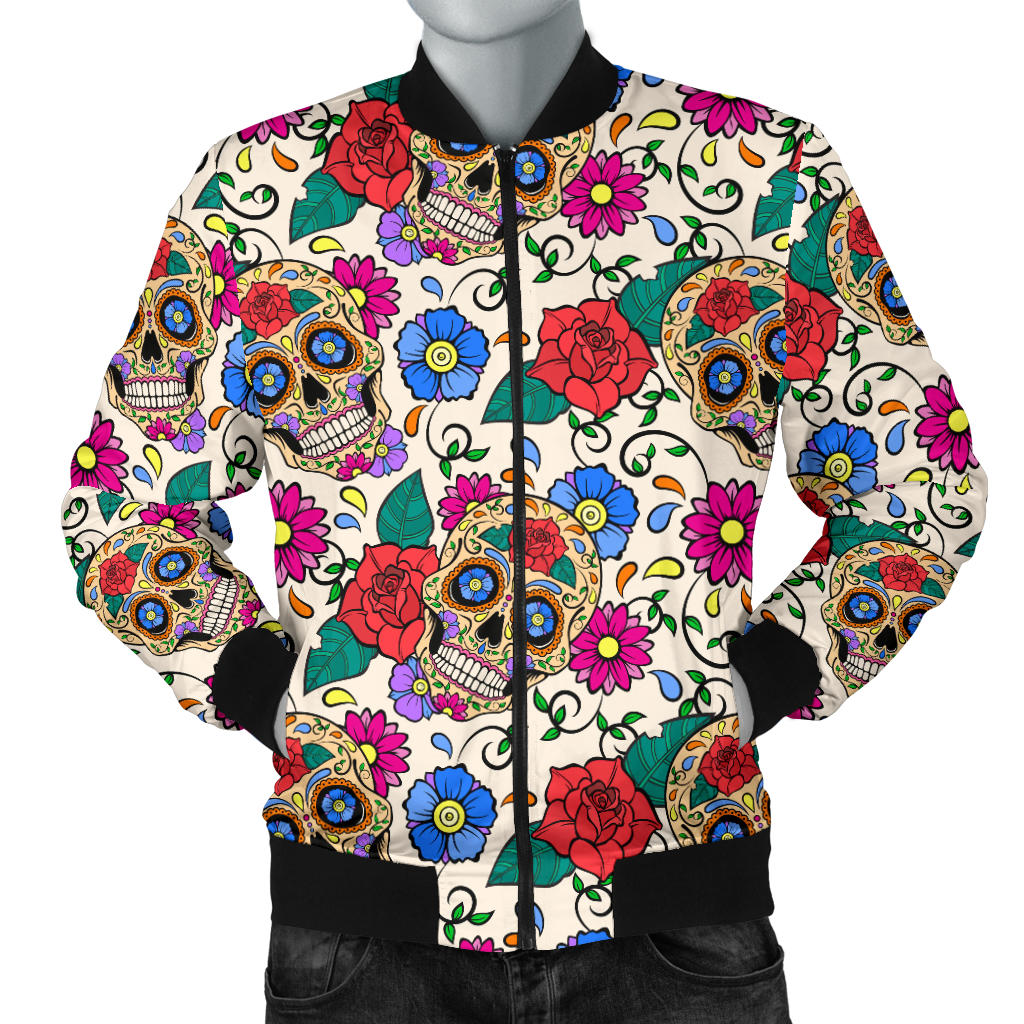 Sugar Skull Colorful Themed Print Men Bomber Jacket