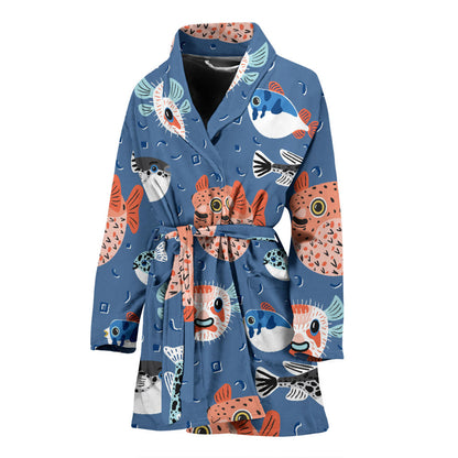 Fugu Pattern Print Design 02 Women Bathrobe