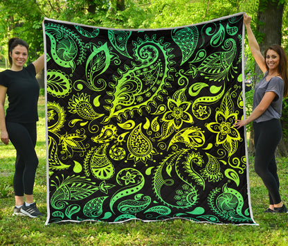 Paisley Green Design Print Quilt Bedspread
