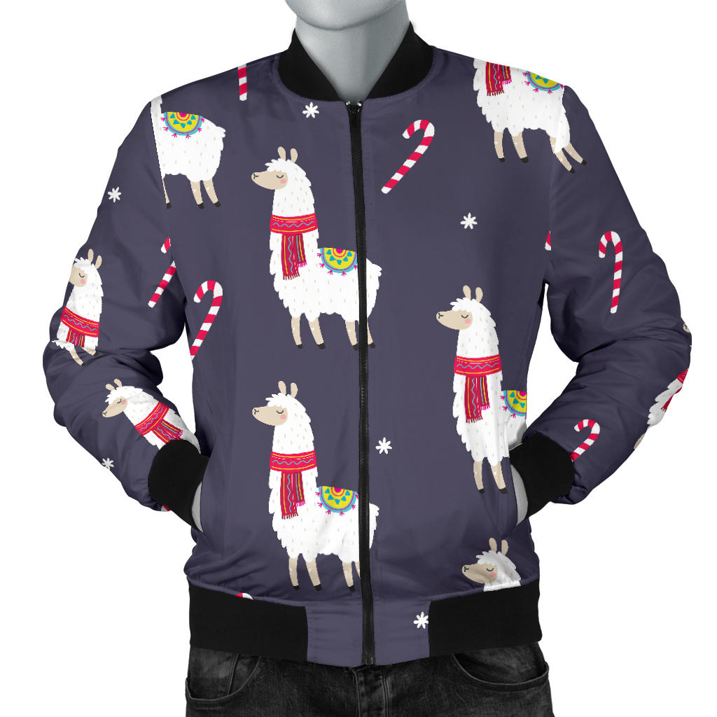 Llama with Candy Cane Themed Print Men Bomber Jacket