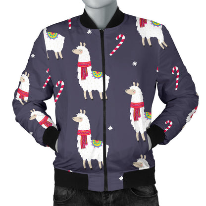 Llama with Candy Cane Themed Print Men Bomber Jacket