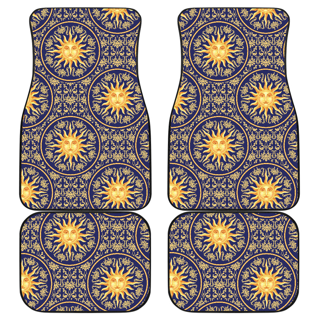 Celestial Gold Sun Face Car Floor Mats Front Back