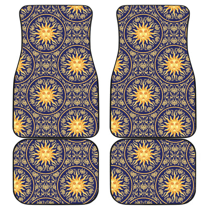 Celestial Gold Sun Face Car Floor Mats Front Back