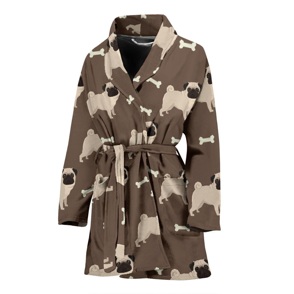 Pug Pattern Print Design A02 Women Bathrobe