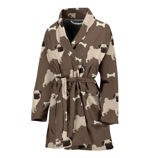 Pug Pattern Print Design A02 Women Bathrobe