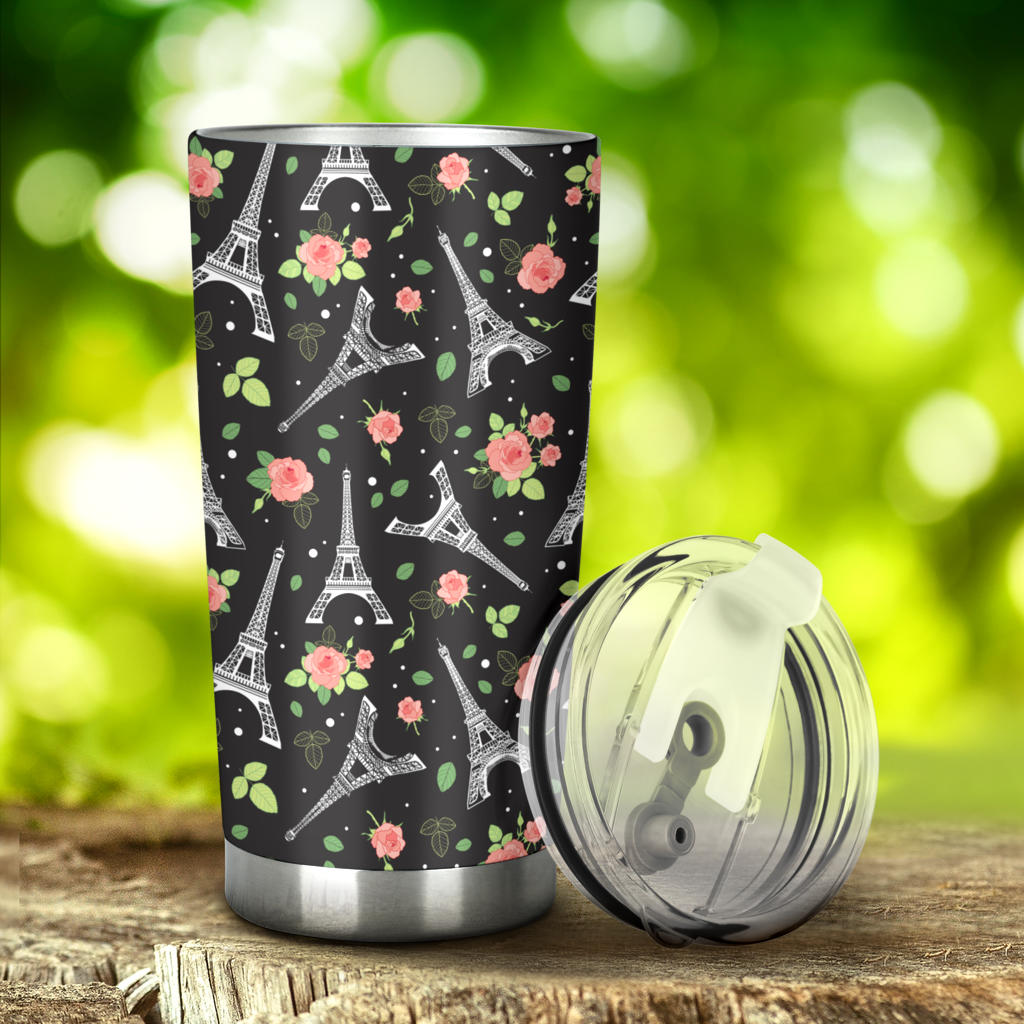 Eiffel Tower Rose Print Tumbler