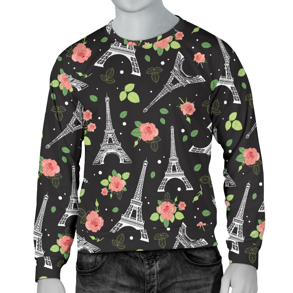 Eiffel Tower Rose Print Men Long Sleeve Sweatshirt