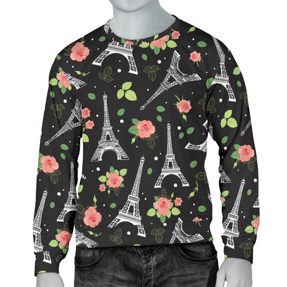 Eiffel Tower Rose Print Men Long Sleeve Sweatshirt