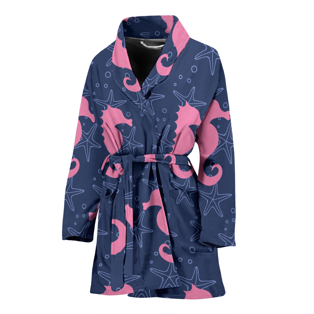 SeaHorse Pink Pattern Print Design 02 Women Bathrobe