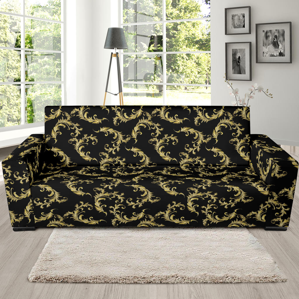 Baroque Golden Pattern Print Design 01 Sofa Slipcover