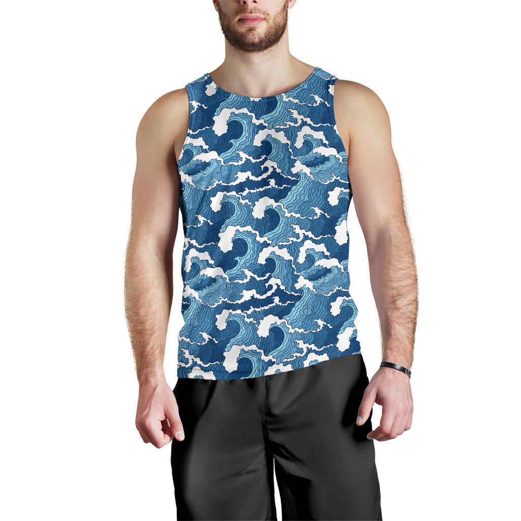 Wave Themed Pattern Print Men Tank Top