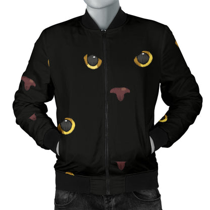 Black Cat Face Print Pattern Men Bomber Jacket
