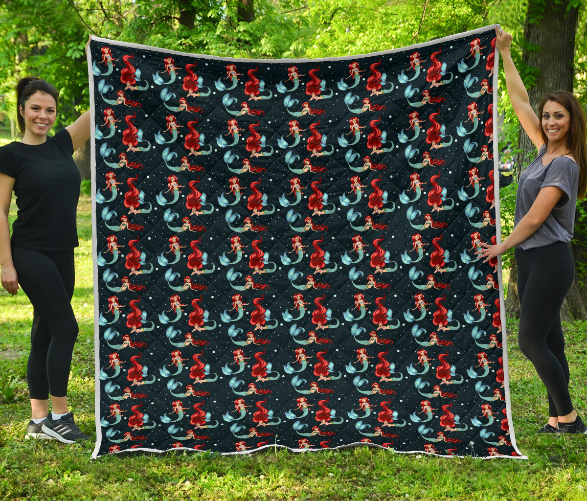 Mermaid Girl Themed Design Print Quilt Bedspread