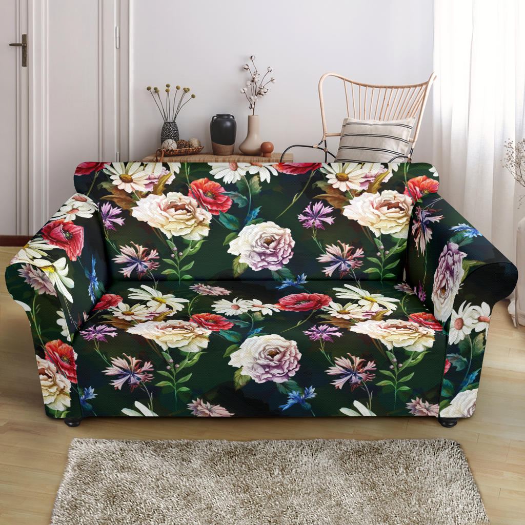 Summer Floral Print Design LKS303 Loveseat Couch Slipcover