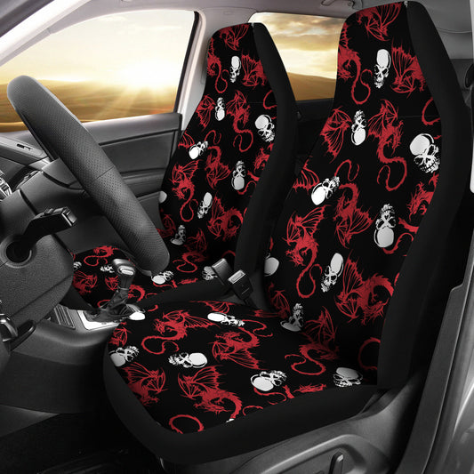 Skull With Red Dragon Print Design LKS304 Car Seat Covers